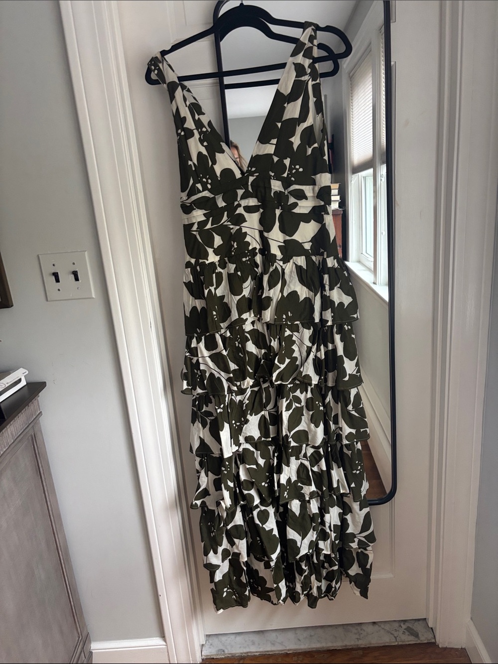 J. Crew Collection Olive & White Tiered V-Neck Maxi Dress
